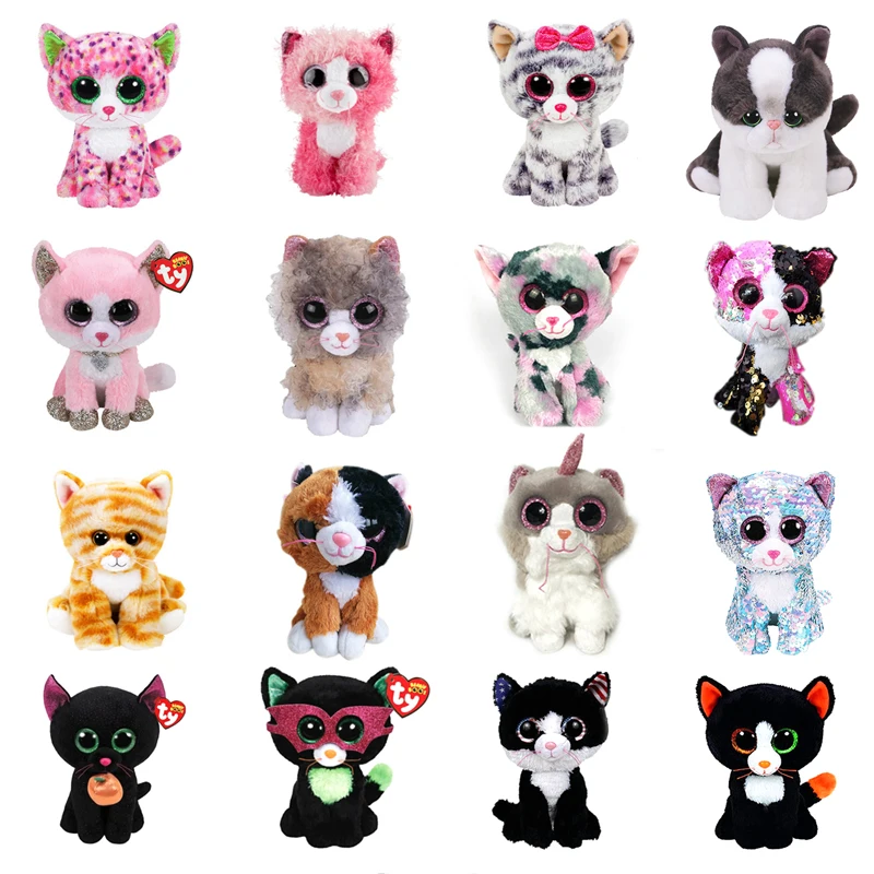 Ty Beanie Stuffed Animal Dolls Big Eyes Cat Pet Doll Cute Pussy Plush Toy Soft - £11.31 GBP+