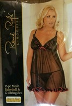 Rene Rofe 2 Piece Mesh Babydoll &amp; G-String Set Queen Size 1X-3X Lingerie New - £10.16 GBP