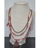 Bijoux Terner Multi-Strand Copper/Rose Gold Tone &amp; Pink Bead Charm Necklace - £10.97 GBP