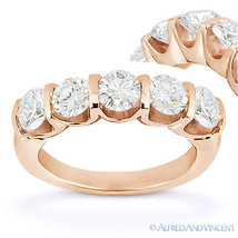 Forever Brilliant Round Cut Moissanite 14k Rose Gold 5-Stone Ring Wedding Band - £900.86 GBP+