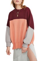 Free People Womens Maroon Color Block Long Sleeve Crew Neck T-Shirt, Size M - £63.96 GBP