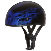 Daytona Blue Skull Flames Skull Cap Slim Motorcycle Helmet (2XS - 2XL) - £51.91 GBP
