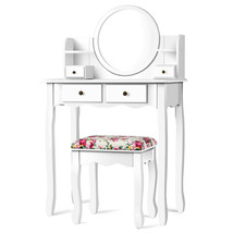 Makeup Vanity Table Set with Drawers Oval Mirror Girls Dressing Table Kids Gift - £248.38 GBP