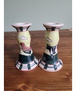 Hand Painted Ceramic Candlesticks cow and rooster - £10.96 GBP