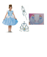Girls Cinderella Disney Princess Dress Tiara Wand Gloves Halloween Costu... - £30.23 GBP