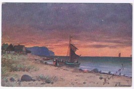 Art Postcard Lissmann Fishing Boat At The Shore Sunset Germany - $2.96