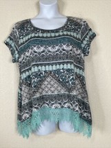 No Comment Womens Plus Size 2X Blue Boho Stripe Crochet Trim Top Short S... - $16.20