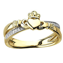 14K Gold Plated Silver Simulated Diamonds Heart Promise Crossover Claddagh Ring - £48.91 GBP