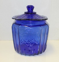 Cobalt Blue Glass Biscuit Cookie Jar Mayfair Open Rose Depression Style ... - $30.00