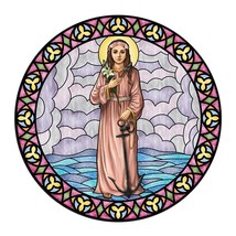 St. Philomena Stained Glass Look Static Decal Vinyl 5 3/4&quot; dia Catholic - £3.13 GBP