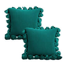 SOGA Set of 2 Textured 45cm Pillow Covers with Pom-Pom Trim (Emerald Green) - €58,98 EUR