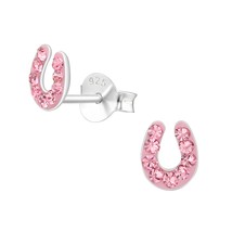 Horseshoe 925 Sterling Silver Stud Earrings with Light Rose Crystals - £11.19 GBP