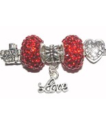 Love Charms, Hearts Set W/ Red CZ Crystals, For European Bracelets, Necklaces - $14.75 - $19.70