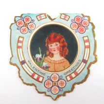 Vintage Valentine Card Die cut Redhead Girl 1920s Blue Purple Flowers Pi... - £6.28 GBP