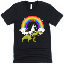 Unicorn Riding T-Rex Dinosaur Funny Fantasy Unisex T-Shirt - £22.45 GBP