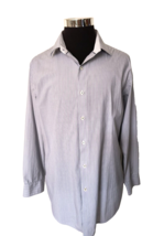 Bugatchi Dress Shirt Men&#39;s Size 17 Gray and White Stripes Cotton Button Front - £18.61 GBP