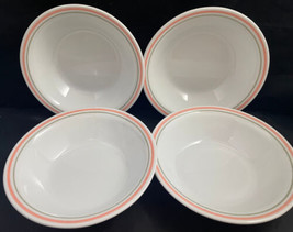 Corelle Corning Soup Salad Cereal Bowls Peach Green Stripe (4) 7-1/4&quot; - £19.18 GBP