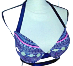 Arizona Women&#39;s Padded Push Up Halter Bikini Bra Top Size L Stripe - $13.71