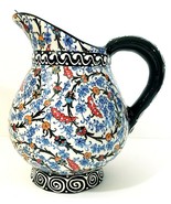 Nakkas Cini Blue &amp; Red Floral Pitcher 8.5&quot; x 8&quot; Hand Painted Turkish NWT - £32.83 GBP