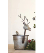 NEW RUSTIC METAL Christmas Reindeer HEAD 4 PLANTERS, BUCKETS ETC. - £14.70 GBP