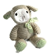 Hug Fun 16&quot; White &amp; Green Gingham Corduroy Lamb 243205B - $8.56