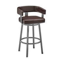 30" Chocolate And Gray Faux Leather And Iron Swivel Low Back Bar Height Bar Chai - $7,136.67 MXN