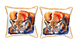 Pair of Betsy Drake Cougar Large Indoor Outdoor Pillows 18x18 - £71.43 GBP