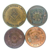 Masonic &quot;One Penny&quot; Lot of 4 Tokens - €51,57 EUR