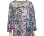 JESS &amp; JANE Abstract Art Gray Tunic Shirt L Fiesta Women&#39;s Large with po... - $32.66