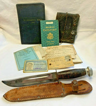 WW2 Military Lot Knife, Passport, ID, Wallet, Books, Pamphlets, Letters ... - £237.70 GBP