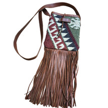 Leather Rug Tapestry Tassel PURSE Linda Lee Boho Festival Crossbody Aztec - $43.65