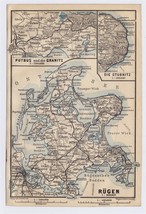 1904 Antique Map Of Island Rügen Putbus Granitz Stubnitz Arkona Pommern Germany - $23.29