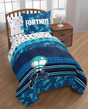 Fortnite Bedding Set 7-Piece Twin Bed Comforter Sheets Battle Bus Blue White - £78.30 GBP