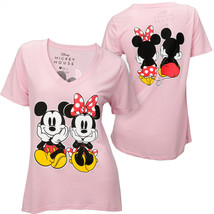Mickey and Minnie Sitting Together Junior&#39;s Tunic T-Shirt Pink - $24.98