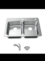 Glacier Bay Kitchen Sink W/ 2-Holes Pull-Out Faucet 33&quot; Drop-in Stainles... - $136.24 CAD