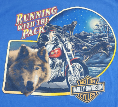 Vtg Blue 1991 Harley Davidson Running With The Pack Single Stitch Shirt - Size L - £34.25 GBP