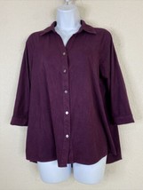 Hannah Womens Size PL Purple Faux Suede Button Up Shirt 3/4 Sleeve - £7.18 GBP