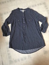 Stylus Size Small Tunic Top Navy Blue White Square Pattern Faux Pearl Buttons - £15.45 GBP