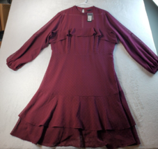 City Chic Dress Women Small Fit &amp; Flare Maroon Polka Dot Long Sleeve Back Zipper - £15.85 GBP