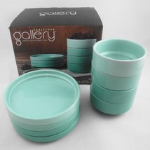 Tabletops Gallery 8pc Ceramic Set Aqua Green 6&quot; Canape Plates &amp; 4&quot; Tidbit Bowls - £20.02 GBP