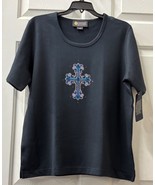 Christine Alexander shirt cotton spandex shirt size large turquoise cross - $1,377.79 MXN