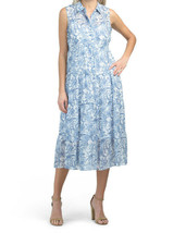 New London Times Blue White Floral Midi Shirt Chiffon Dress Size 16 $ - £48.10 GBP