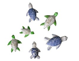 Huge Set of 6 Hand Carved Wooden SEA Turtles Family Nautical Tropical Statue Art - $29.64