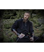 Black Viking Tunic with Embroidery – Cotton Norse Garb for LARP & Reenactment - $99.99