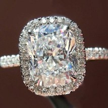 Cushion Cut 3.25Ct Simulated Diamond Halo Engagement Ring 14k White Gold Size 9 - £178.60 GBP