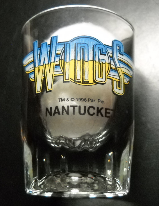 Wings Nantucket Shot Glass Double Size Heavy Base TV Series Logo on Clear Glass - £7.02 GBP