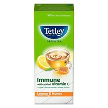 Tetley | Lemon &amp; Honey Flavored Green Tea | Immune with Added Vitamin C | 100 Te - £22.13 GBP