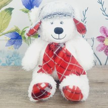 Gentle Treasures Polar Bear White Plush Plaid Scarf Hat St Jude Winter Christmas - £14.64 GBP