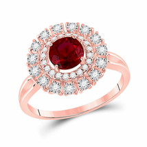 14kt Rose Gold Round Ruby Halo Bridal Wedding Engagement Ring 1-1/3 Ctw - £530.88 GBP