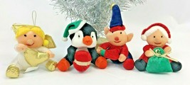 Vintage Christmas Ornaments Plush Santa Claus Penguin Angel Elf Lot - $7.50